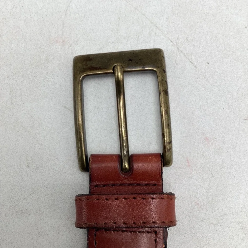 Dockers Mens Braided Woven Belt Brown Leather Tab Brass Buckle 48 120 17D00408